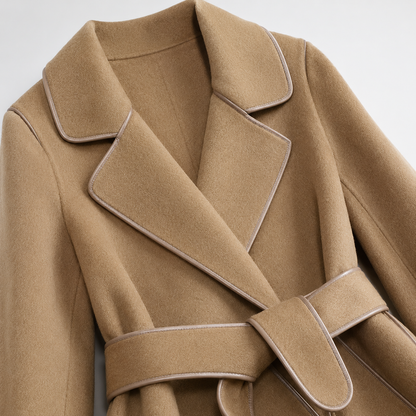 Women's Virgin Wool Trench Coat with Sash Belt