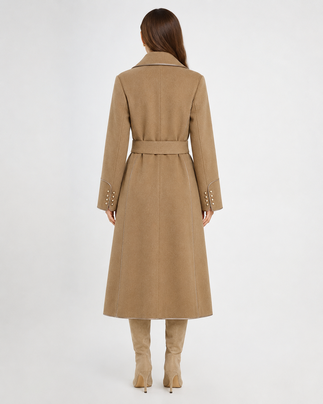 Women's Virgin Wool Trench Coat with Sash Belt