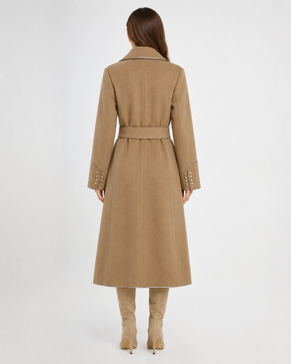 Women's Virgin Wool Trench Coat with Sash Belt