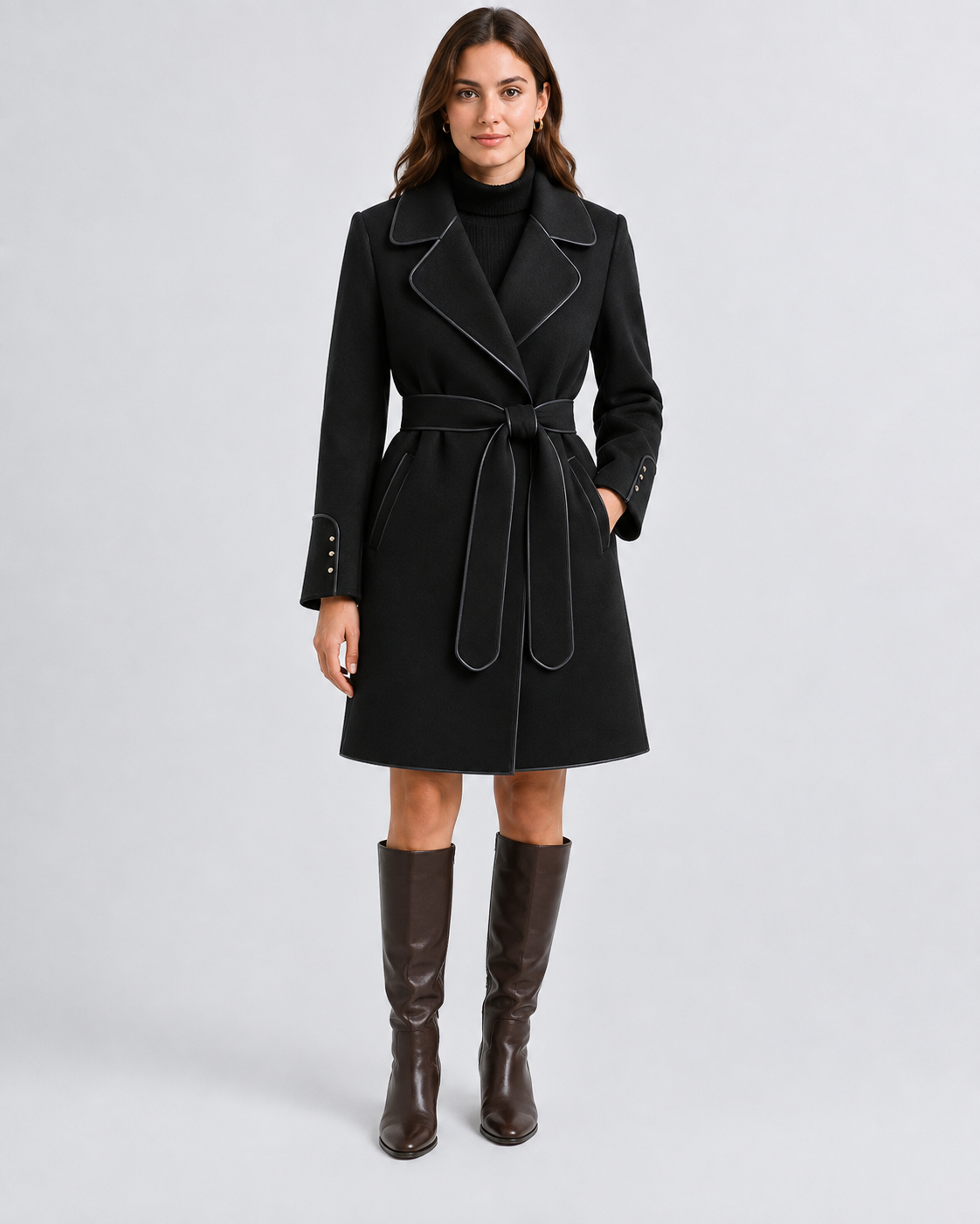 Women's Virgin Wool Trench Coat with Sash Belt