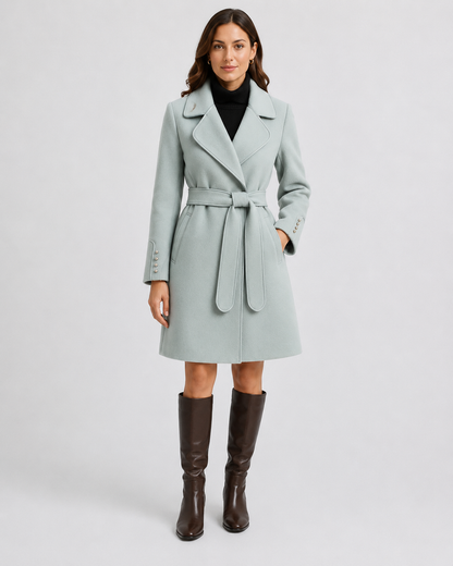 Women's Virgin Wool Trench Coat with Sash Belt
