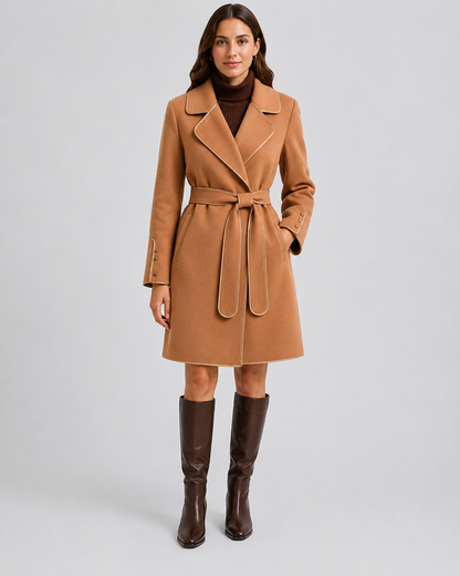 Women's Virgin Wool Trench Coat with Sash Belt