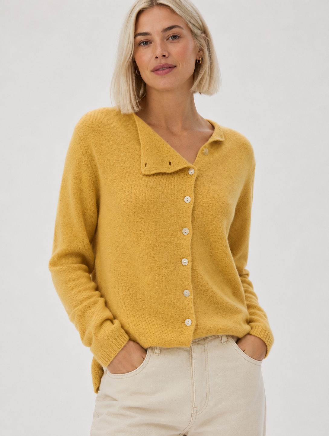 Women's Asymmetric Button Cashmere Blend Knit Sweater