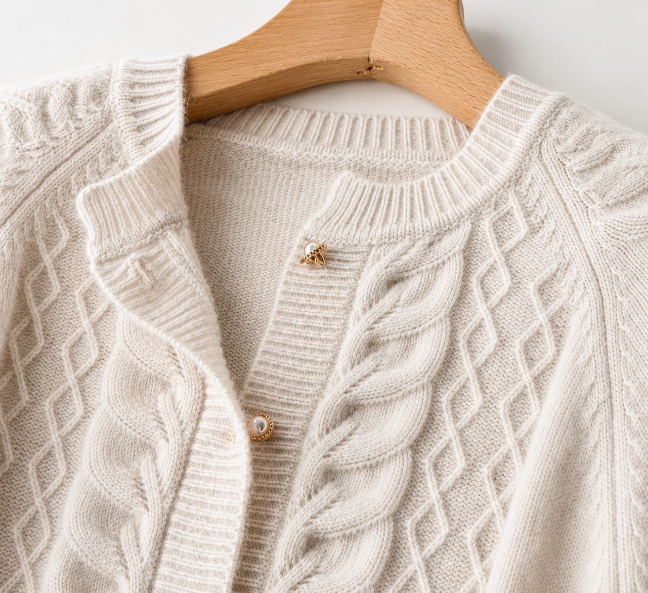 Women's Cable-Knit Wool Blend Cardigan with Pearl Buttons
