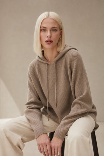 Women's Cashmere-Blend Relaxed Fit Hoodie Sweater – Camel