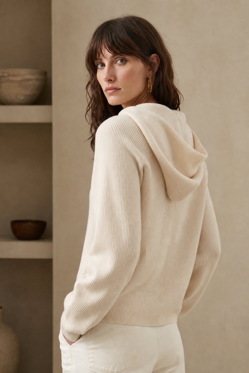 Women's Cashmere-Blend Relaxed Fit Hoodie Sweater – Women's vintage colorway cashmere-blend hoodie sweater front view