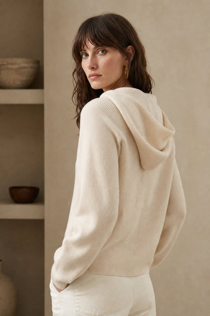 Women's Cashmere-Blend Relaxed Fit Hoodie Sweater – Women's vintage colorway cashmere-blend hoodie sweater front view