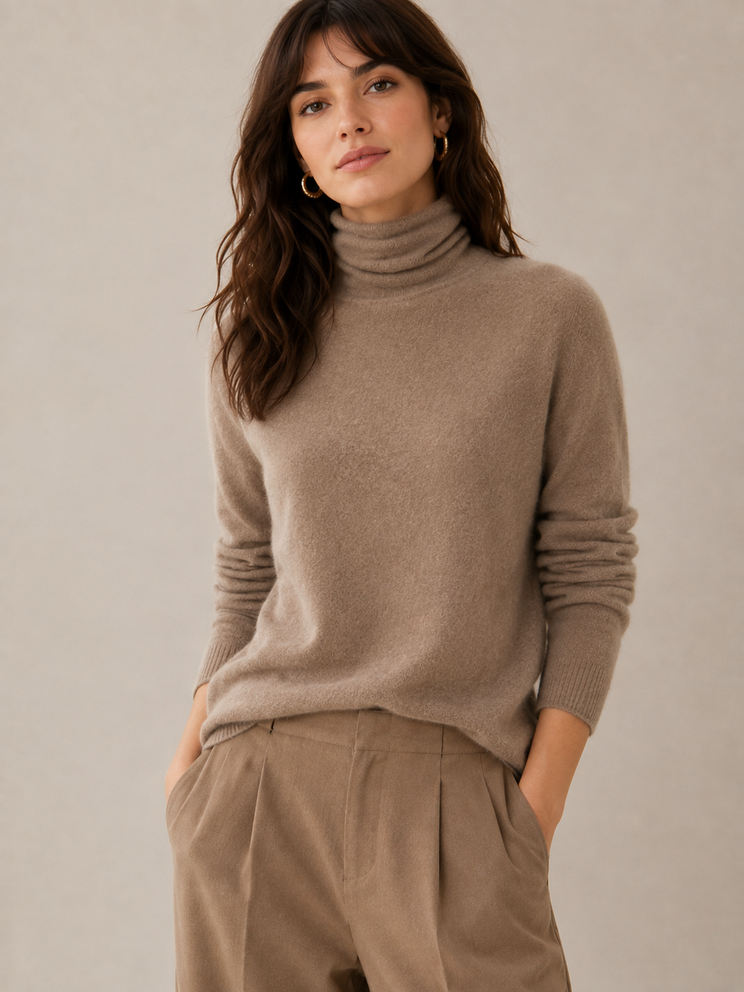 Women's Cashmere Blend Turtleneck Slim Fit Sweater
