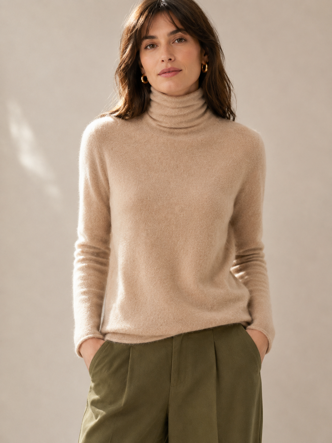 Women's Cashmere Blend Turtleneck Slim Fit Sweater