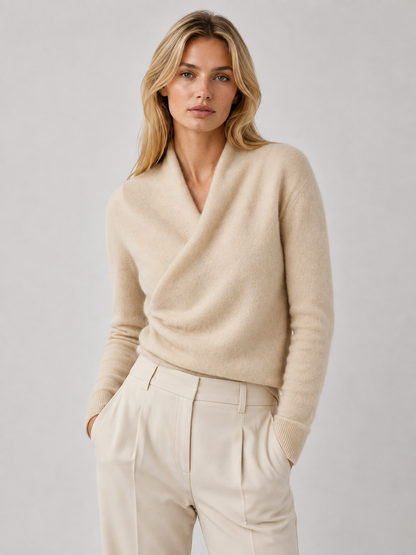 Women's Cashmere Crossover Collar Sweater