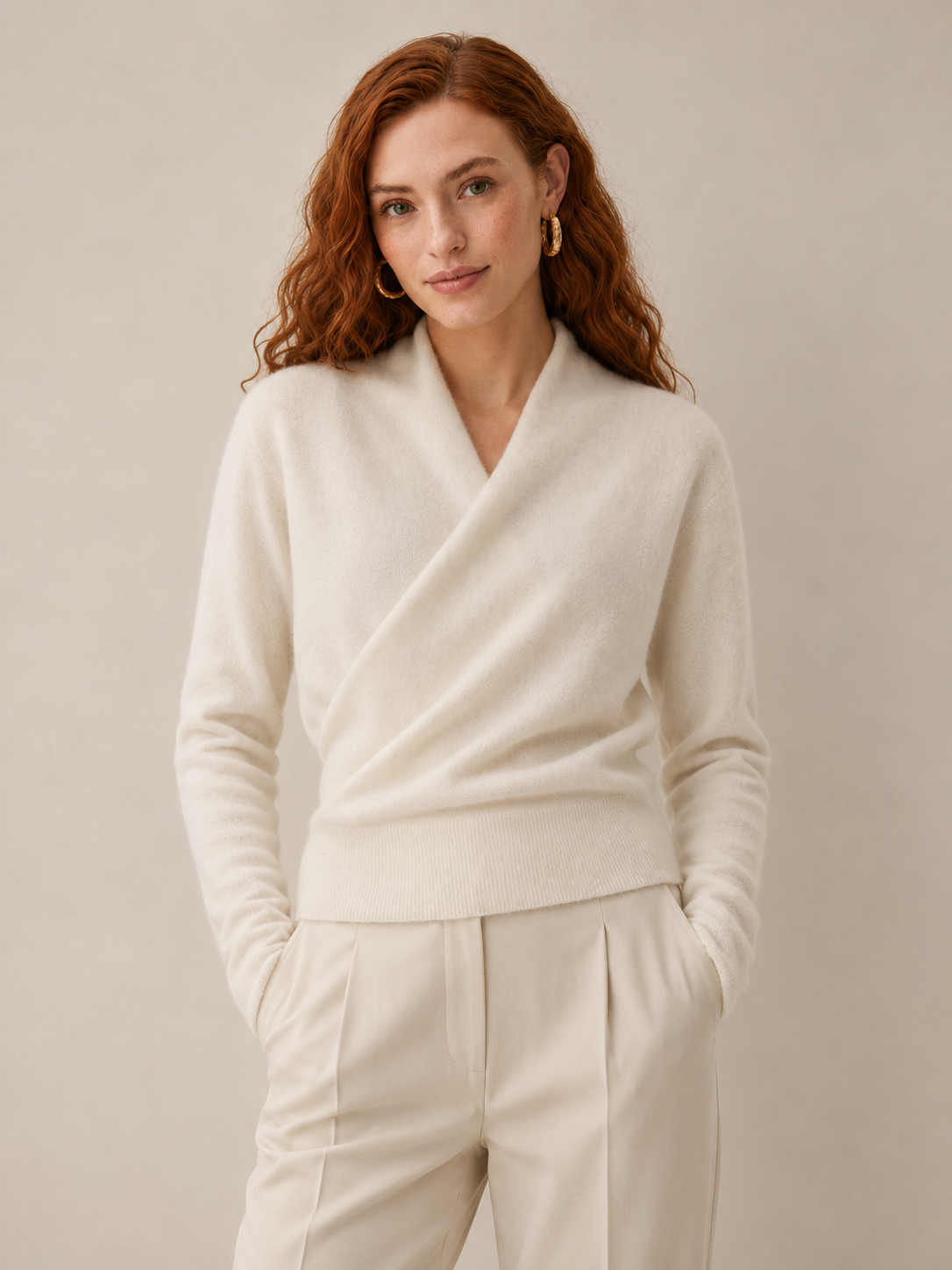 Women's Cashmere Crossover Collar Sweater