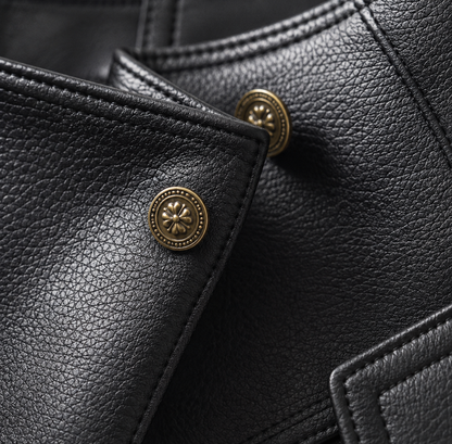 Women's Classic Leather Jacket with Slim Waist