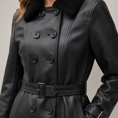 Women's Handmade Vegan Leather Belted Coat