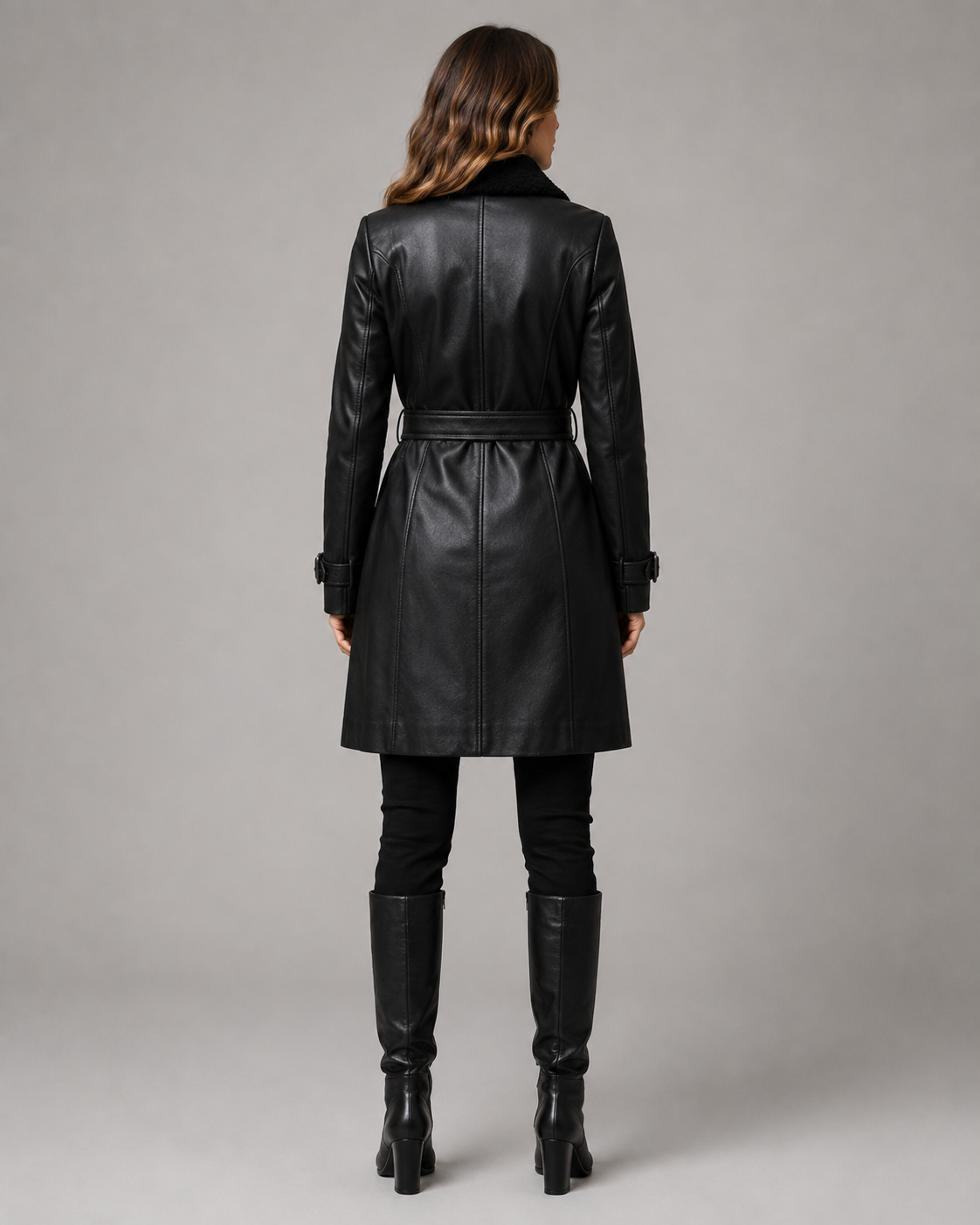 Women's Handmade Vegan Leather Belted Coat