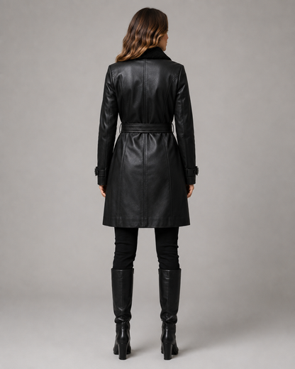 Women's Handmade Vegan Leather Belted Coat