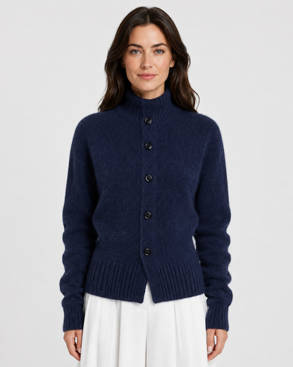 Women's High-Neck Button-Front Knit Cardigan