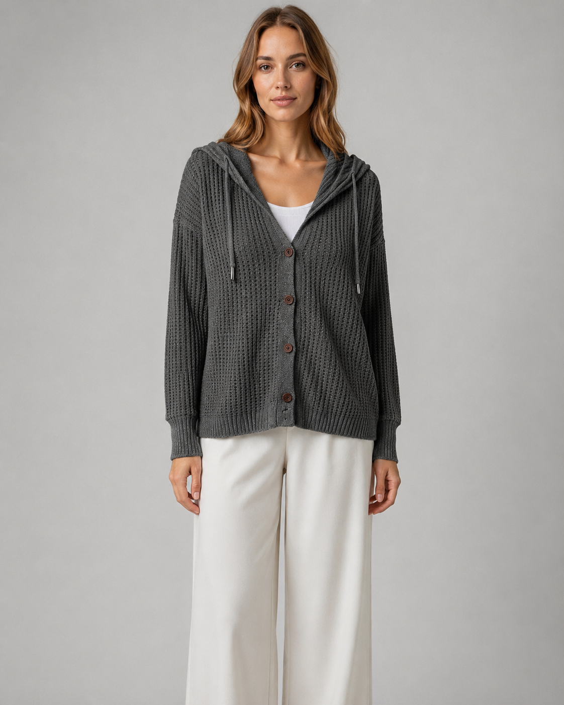 Women's Hooded Button-Front Knit Cardigan
