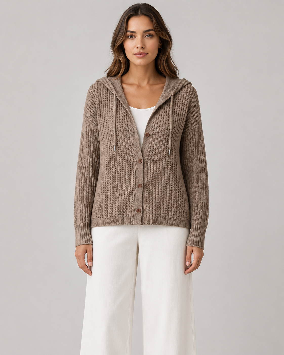 Women's Hooded Button-Front Knit Cardigan