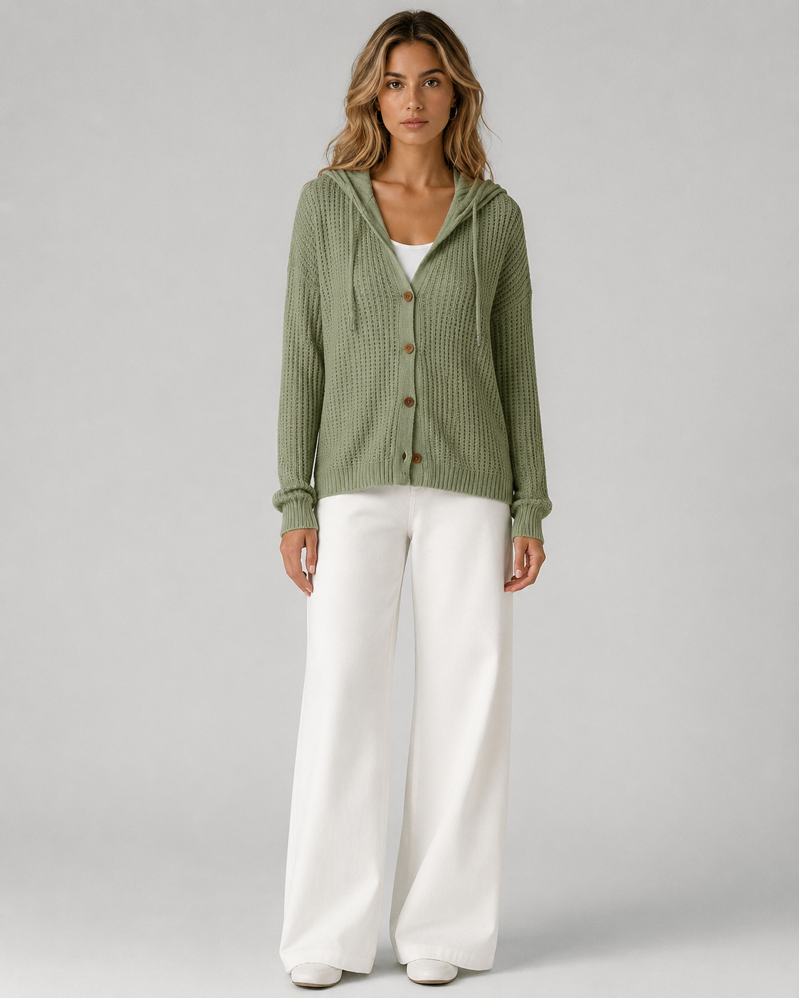 Women's Hooded Button-Front Knit Cardigan