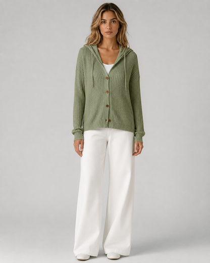 Women's Hooded Button-Front Knit Cardigan