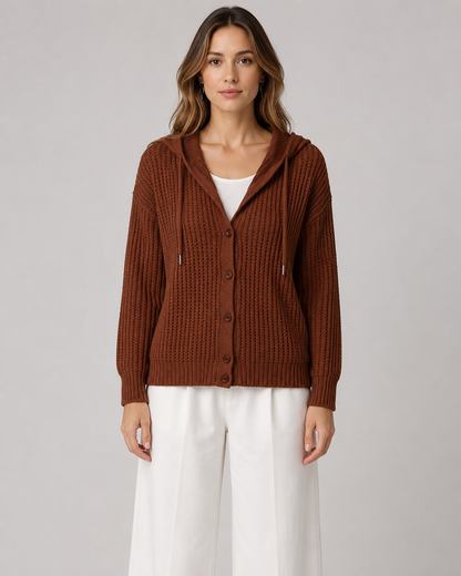 Women's Hooded Button-Front Knit Cardigan