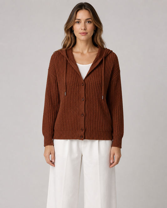 Women's Hooded Button-Front Knit Cardigan