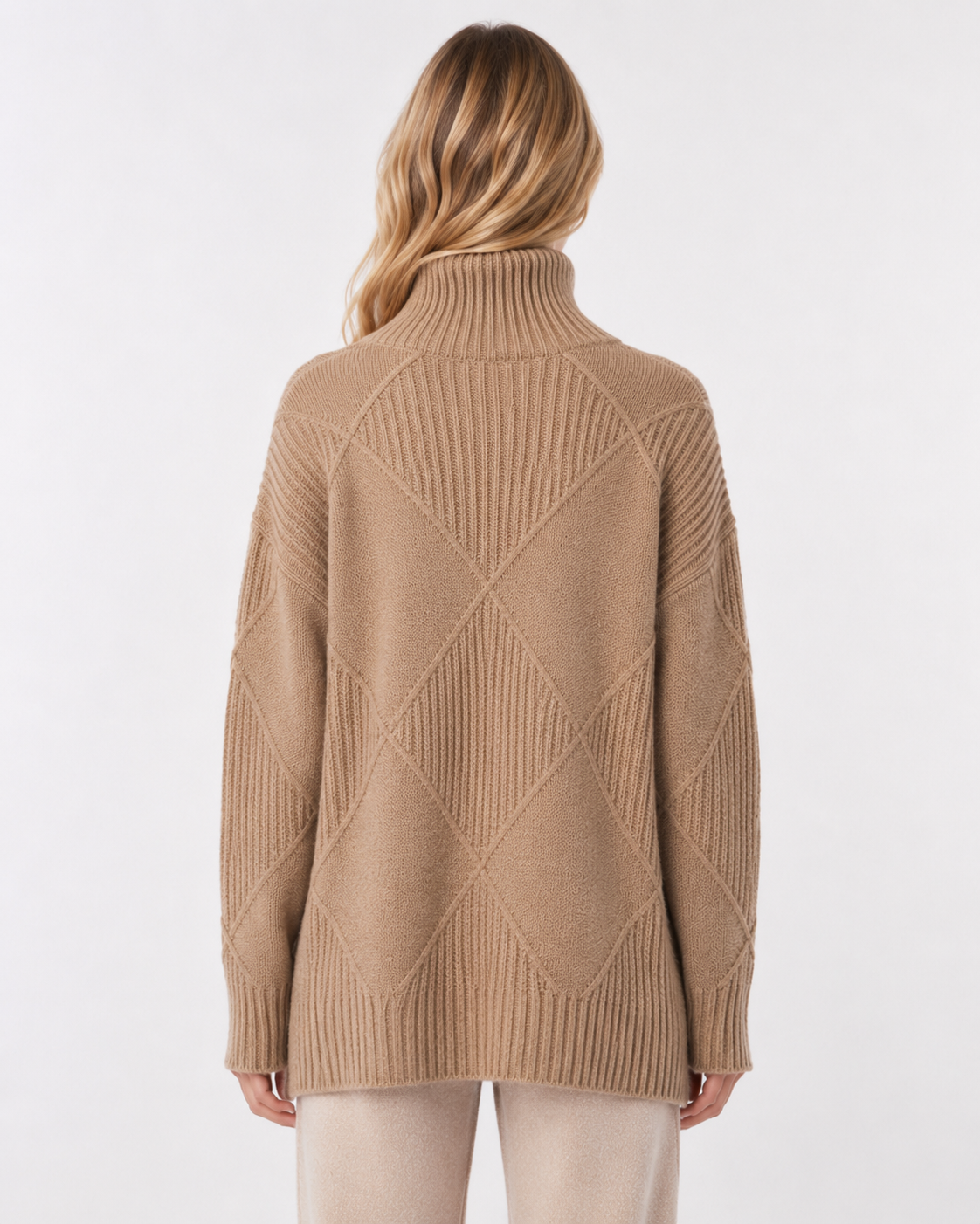 Women's Knit Merino Wool Blend Diamond Pattern Sweater