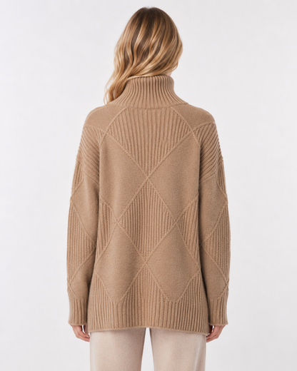 Women's Knit Merino Wool Blend Diamond Pattern Sweater