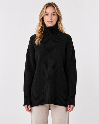 Women's Knit Merino Wool Blend Diamond Pattern Sweater