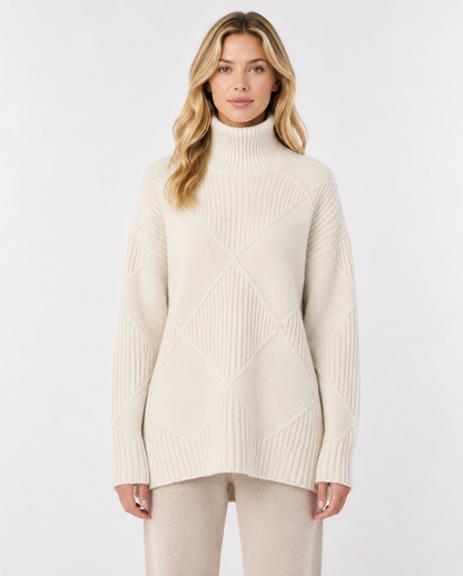 Women's Knit Merino Wool Blend Diamond Pattern Sweater