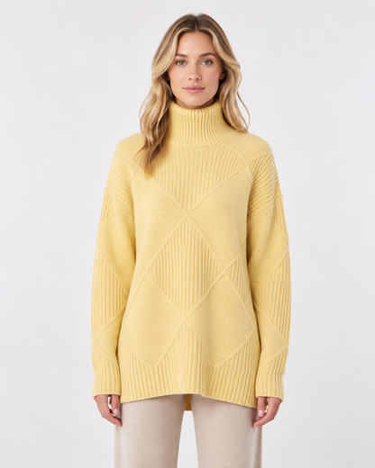 Women's Knit Merino Wool Blend Diamond Pattern Sweater