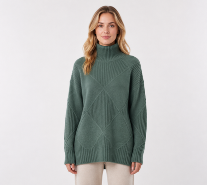 Women's Knit Merino Wool Blend Diamond Pattern Sweater