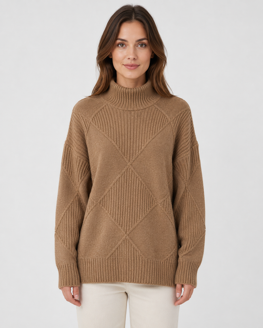 Women's Knit Merino Wool Blend Diamond Pattern Sweater