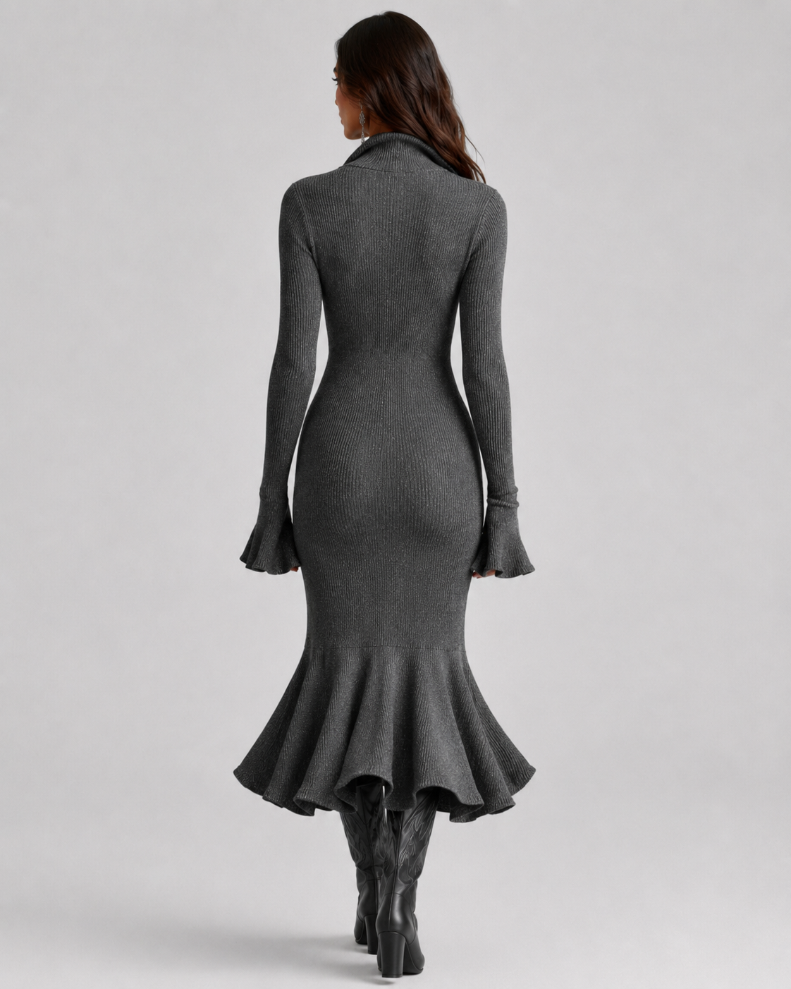 Women's Knit Sweater Dress with Zip Collar & Flared Hem