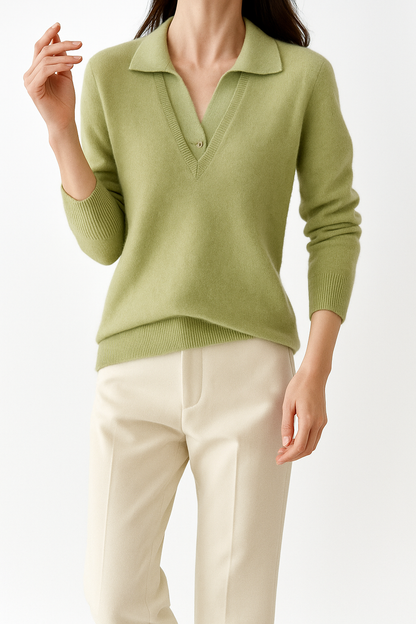 Women's Layered-Look Knit Pullover with Button Cuffs – Knit pullover laid flat showing full silhouette