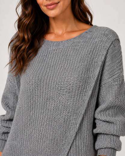 Women's Long-Sleeve Knit Sweater Dress with Wrap Hem