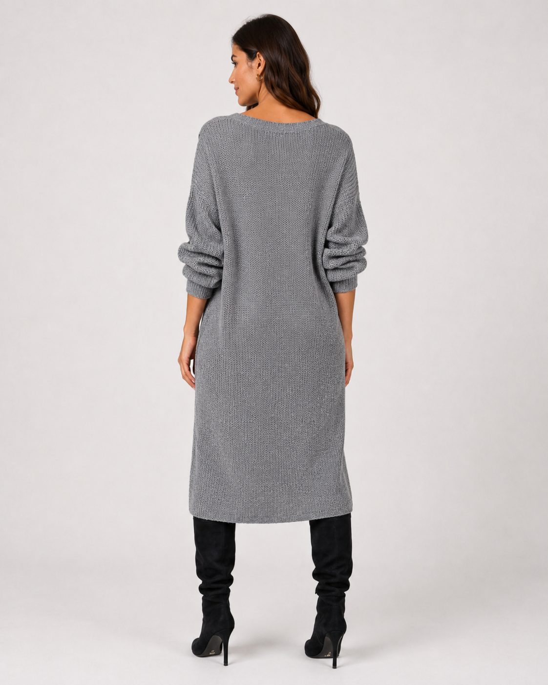 Women's Long-Sleeve Knit Sweater Dress with Wrap Hem