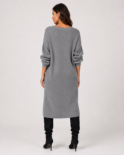 Women's Long-Sleeve Knit Sweater Dress with Wrap Hem