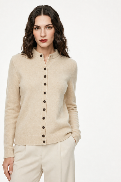 Women's Merino Wool Button-Up Knit Cardigan – Beige