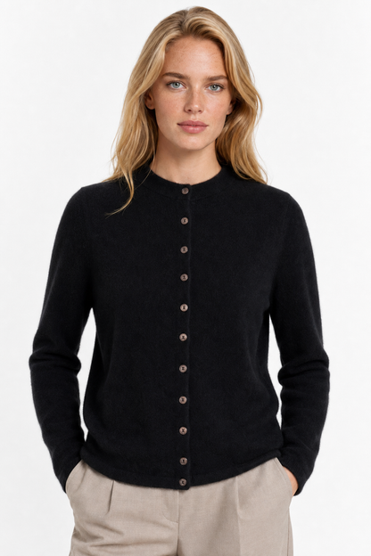 Women's Merino Wool Button-Up Knit Cardigan – Black