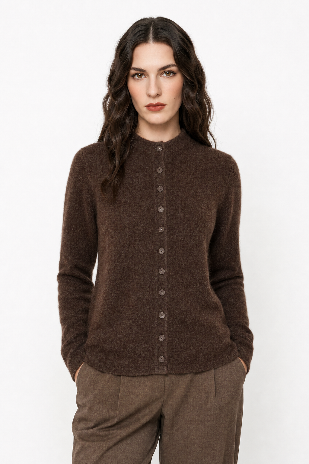 Women's Merino Wool Button-Up Knit Cardigan – Coffee