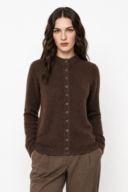 Women's Merino Wool Button-Up Knit Cardigan – Coffee