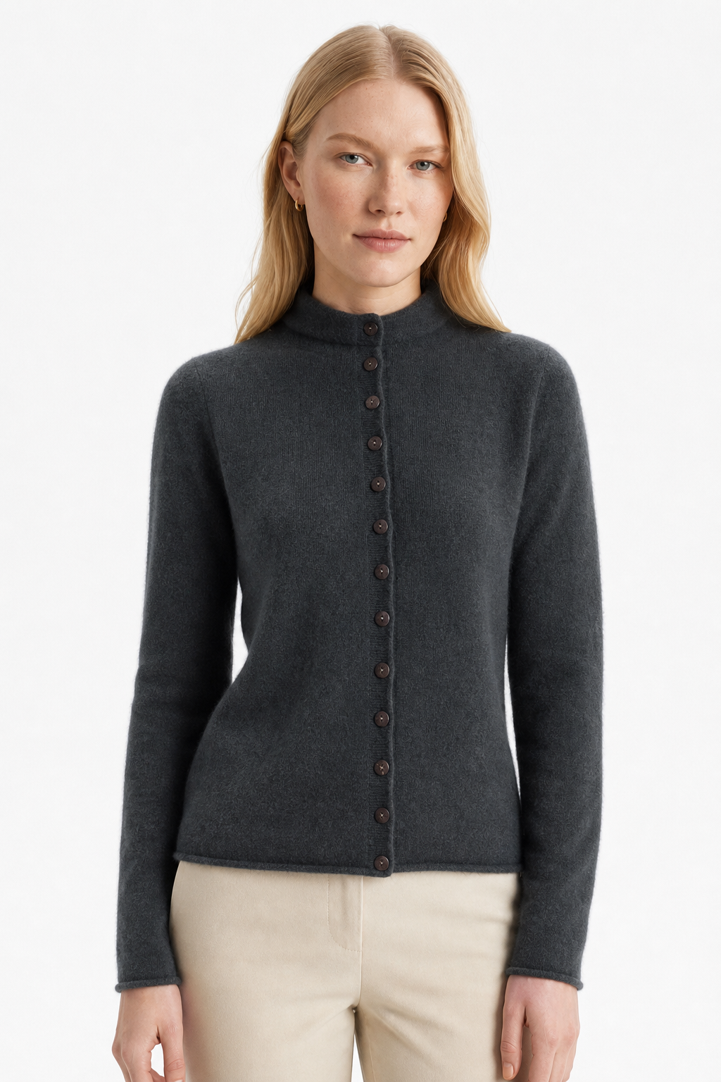 Women's Merino Wool Button-Up Knit Cardigan – Gray