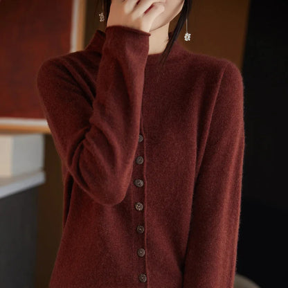 Women's Merino Wool Button-Up Knit Cardigan – Maroon
