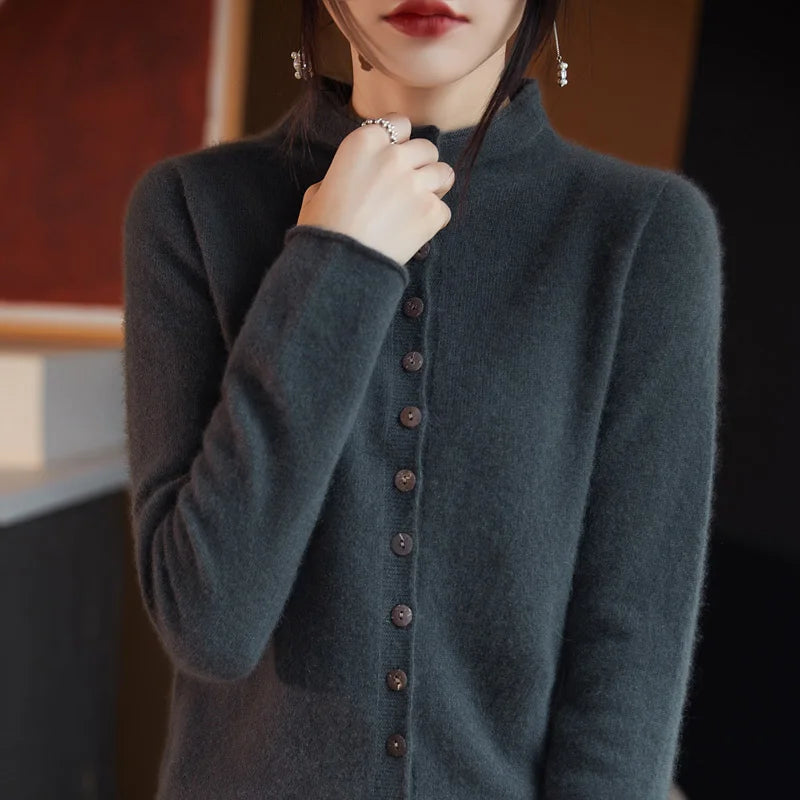 Women's Merino Wool Button-Up Knit Cardigan – Flat lay of all cardigan color options