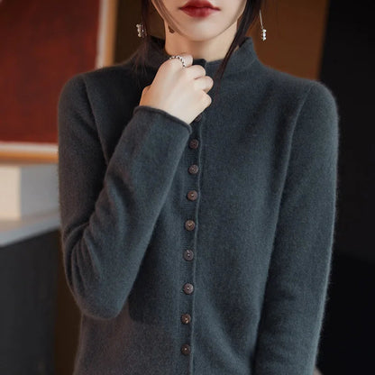 Women's Merino Wool Button-Up Knit Cardigan – Flat lay of all cardigan color options