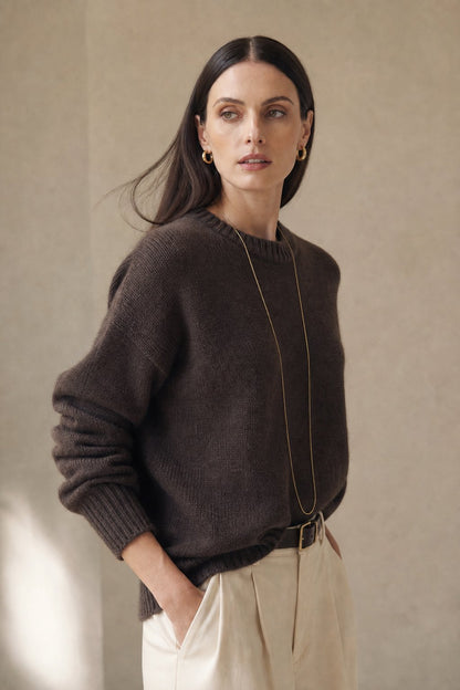 Women's Oversized Pure Cashmere Knit Sweater – Brown
