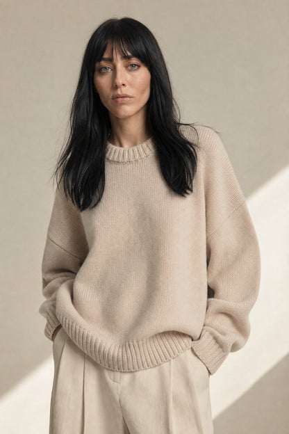 Women's Oversized Pure Cashmere Knit Sweater – White