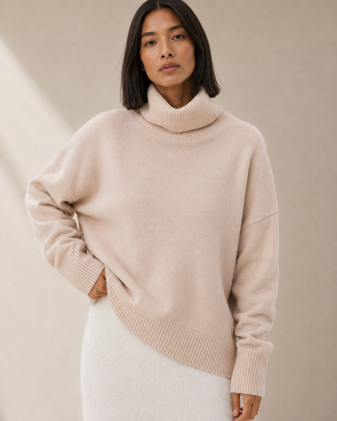 Women's Cozy Oversized Turtleneck Sweater Merino Blend