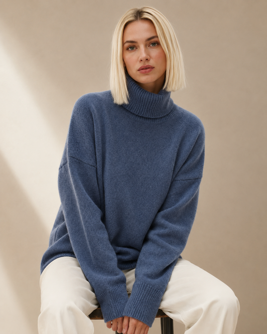 Women's Cozy Oversized Turtleneck Sweater Merino Blend